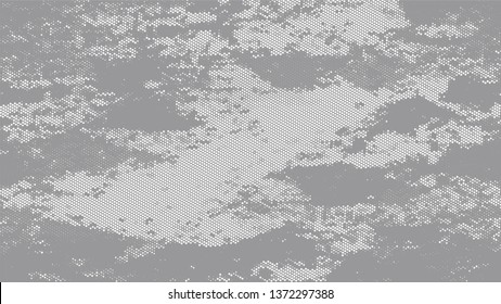 Halftone Grainy Texture with Grunge Dots and Spots. Cartoon Retro Vector Pattern. Overlay Grainy Style Texture. White and Gray Monochrome Print Design Background.