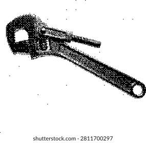 Halftone graphic of an adjustable wrench, a fundamental tool for mechanics, plumbing, and general repairs.