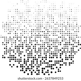 Halftone graphic effect. Black dots on white background. Conveying shadows and depth in printed graphics, comics. Vintage design. Round halftone dots. Black pattern. Vector illustration. EPS 10.