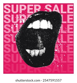 Halftone Graphic of Mouth Promoting Super Sale
