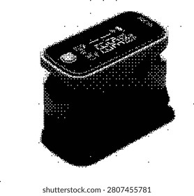A halftone graphic of an old-style mobile phone, symbolizing early mobile communication and nostalgia. Ideal for retro technology, history, or telecommunication themes.