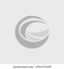 Halftone gray circular design with swoosh curves on white background