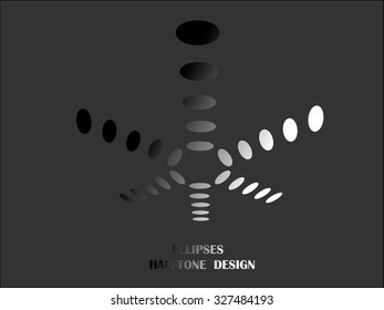 Halftone gray radial dots ellipse abstract logo design vector illustration on a gray background