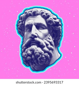 Halftone Greece modern statue. Collage design element in trendy style. Vector illustration with vintage grunge pop art cutout shape.