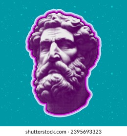 Halftone Greece modern statue. Collage design element in trendy style. Vector illustration with vintage grunge pop art cutout shape.