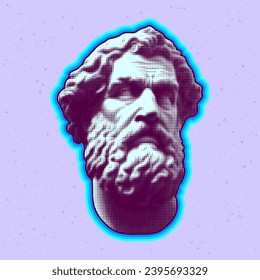 Halftone Greece modern statue. Collage design element in trendy style. Vector illustration with vintage grunge pop art cutout shape.