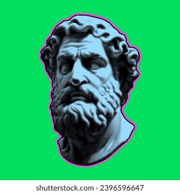 Halftone Greece modern statue. Collage design element in trendy style. Vector illustration with vintage grunge pop art cutout shape.