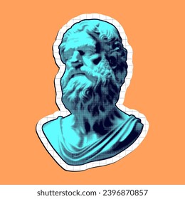 Halftone Greece modern statue. Collage design element in trendy style. Vector illustration with vintage grunge pop art cutout shape.