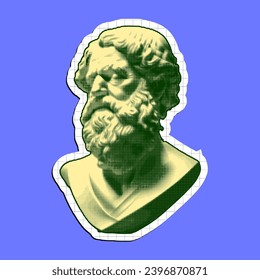 Halftone Greece modern statue. Collage design element in trendy style. Vector illustration with vintage grunge pop art cutout shape.