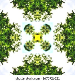 Halftone green ornament, summer pattern. Drawing vintage style. Grunge texture. Festive greeting card. Abstract art background. Modern symmetric pattern. Festive art backdrop. Creative vector element.