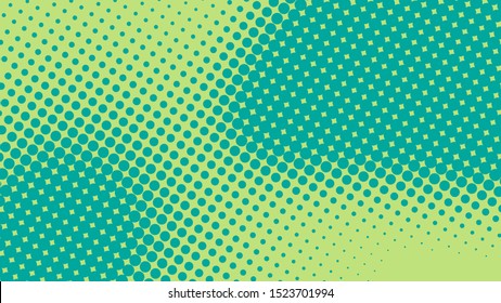 Halftone green and turquoise pop art background in retro comic style, fun dotted backdrop design