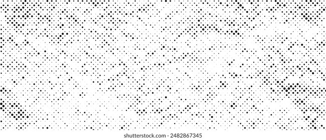 Halftone grit noise texture. Grunge halftone background. Black and white sand noise wallpaper. Retro comic pixelated backdrop. Dirty grain spots, stains, dots rugged textured overlay. Vector