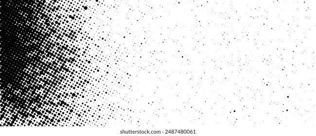 Halftone gritty noise texture. Grunge grit pixel gradient background. Black dotted sand noise wallpaper. Retro comic pixelated backdrop. Dirty grain spots, stains, dots textured overlay. Vector