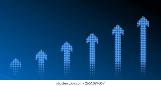 Seta de crescimento de meio-tom vetor conceito futuro, progresso e impulso para frente com um padrão de ponto dinâmico. Ideal para negócios, tecnologia ou projetos abstratos que mostram tendências positivas e desenvolvimento.