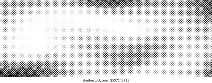 Fondo grunge de semitono. Fondo de pantalla texturizado arenoso de grano desvanecido. Superficie de grano de ruido cómico blanco y negro. Pintas pixeladas, puntos y superposición de partículas. Cubierta de fondo de arena sucia envejecida. Vector