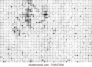 Halftone grunge black white. Abstract vector texture for print and design. The black squares of different sizes on a white background
