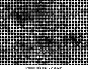 Halftone grunge black white. Abstract vector texture for print and design. The black squares of different sizes on a white background