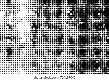 Halftone grunge black white. Abstract vector texture for print and design. The black squares of different sizes on a white background