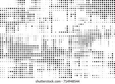 Halftone grunge black white. Abstract vector texture for print and design. The black squares of different sizes on a white background