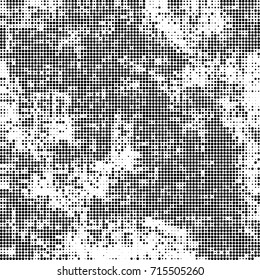 Halftone grunge black white. Abstract vector texture for print and design. The black squares of different sizes on a white background