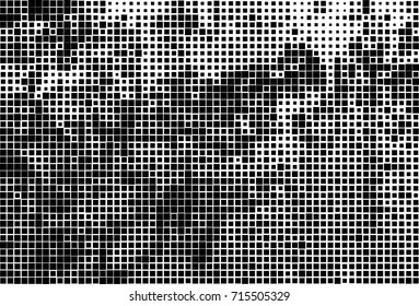 Halftone grunge black white. Abstract vector texture for print and design. The black squares of different sizes on a white background