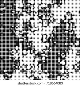 Halftone grunge black white. Abstract vector texture for print and design. The black squares of different sizes on a white background