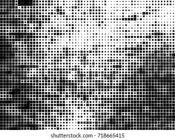 Halftone grunge black white. Abstract vector texture for print and design. The black squares of different sizes on a white background