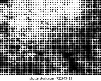 Halftone grunge black white. Abstract vector texture for print and design. The black squares of different sizes on a white background
