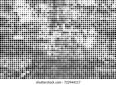 Halftone grunge black white. Abstract vector texture for print and design. The black squares of different sizes on a white background