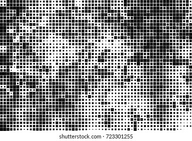 Halftone grunge black white. Abstract vector texture for print and design. The black squares of different sizes on a white background