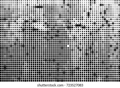 Halftone grunge black white. Abstract vector texture for print and design. The black squares of different sizes on a white background