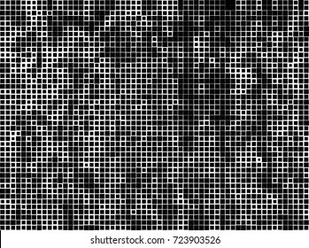 Halftone grunge black white. Abstract vector texture for print and design. The black squares of different sizes on a white background