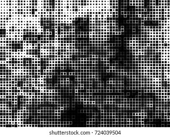 Halftone grunge black white. Abstract vector texture for print and design. The black squares of different sizes on a white background