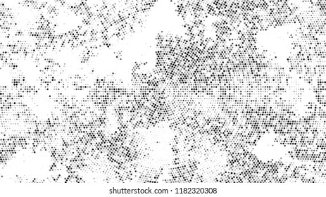 Halftone Grunge Dotted Rough Stripes Texture. Distressed Grungy Pattern Design. Overlay Grainy Style Texture. Black and White Monochrome Print Design Background.