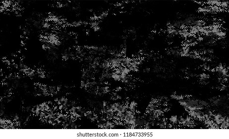Halftone Grunge Dotted Rough Stripes Texture. Cartoon Vintage Pattern. Splatter Style Texture. Black and White Noise Fashion Print Design Background.