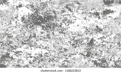 Halftone Grunge Dotted Rough Stripes Texture. Cartoon Retro Vector Pattern. Scatter Style Texture. Black and White Broken, Spotted Print Design Background.