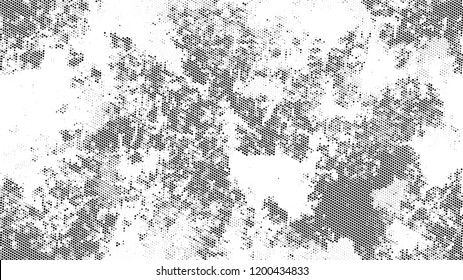 Halftone Grunge Dotted Rough Stripes Texture. Cartoon Vintage Pattern. Overlay Grainy Style Texture. Black and White Noise Fashion Print Design Background.