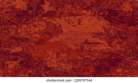 Halftone Grunge Dotted Rough Stripes Texture. Vintage Dirty Dotted Pattern. Overlay Grainy Style Texture. Orange and Brown Noise Fashion Print Design Background.