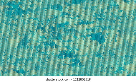 Halftone Grunge Dotted Rough Stripes Texture. Rough Grungy Pattern Design. Polka Dots Style Texture. Turquoise and Beige Broken, Spotted Print Design Background.