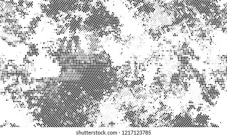 Halftone Grunge Dotted Rough Stripes Texture. Cartoon Retro Vector Pattern. Faded Dyed Style Texture. Black and White Noise Fashion Print Design Pattern.