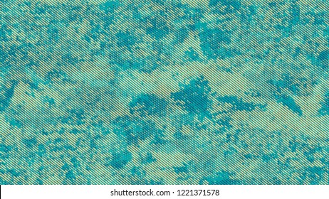 Halftone Grunge dotted Rough Streifen Textur. Vintage Dirty Dotted Muster. Schmutzige, gewitterte Stiltextur. Türkis und Beige gebrochen, Spotted Print Design Hintergrund.