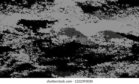 Halftone Grunge Dotted Rough Stripes Texture. Distressed Grungy Pattern Design. Scatter Style Texture. Black and White Monochrome Print Design Pattern.