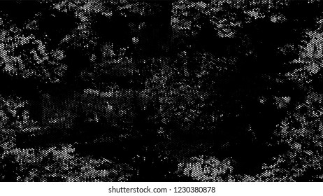 Halftone Grunge Dotted Rough Stripes Texture. Distressed Grungy Pattern Design. Splatter Style Texture. Black and White Noise Fashion Print Design Pattern.