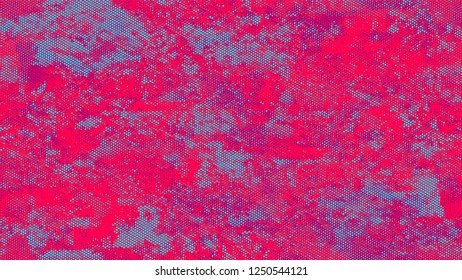 Halftone Grunge Dotted Rough Stripes Texture. Distressed Grungy Pattern Design. Faded Dyed Style Texture. Turquoise and Red Noise Fashion Print Design Background.
