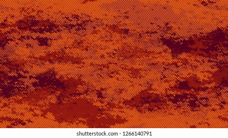 Halftone Grunge Dotted Rough Stripes Texture. Retro Spotted Pattern. Polka Dots Style Texture. Orange and Brown Noise Fashion Print Design Pattern.