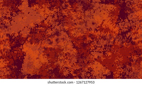 Halftone Grunge Dotted Rough Stripes Texture. Rough Grungy Pattern Design. Polka Dots Style Texture. Orange and Brown Noise Fashion Print Design Pattern.