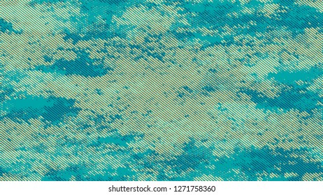 Halftone Grunge Dotted Rough Stripes Texture. Retro Spotted Pattern. Dirty Weathered Style Texture. Turquoise and Beige Monochrome Print Design Background.