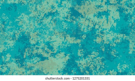 Halftone Grunge Dotted Rough Stripes Texture. Cartoon Vintage Pattern. Overlay Grainy Style Texture. Turquoise and Beige Broken, Spotted Print Design Pattern.