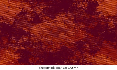 Halftone Grunge Dotted Rough Stripes Texture. Vintage Dirty Dotted Pattern. Overlay Grainy Style Texture. Orange and Brown Broken, Spotted Print Design Pattern.