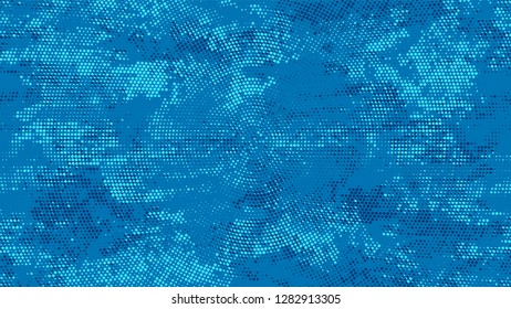 Halftone Grunge Dotted Rough Stripes Texture. Retro Spotted Pattern. Polka Dots Style Texture. Blue Broken, Spotted Print Design Pattern.